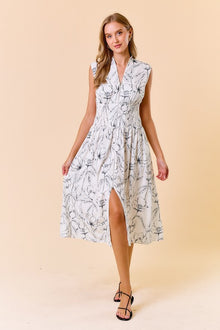  Floral V-Neck Smocked Waist Midi