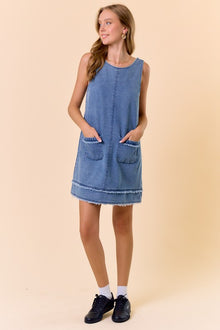  Scoop Back Denim Mini