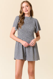  Gingham Gathered Bodice Romper