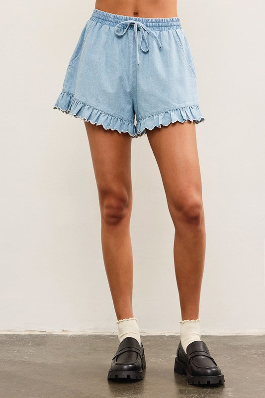 Denim Ruffle Shorts