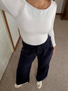 Navy Terry Wide Leg Sweatpants